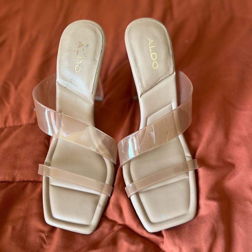 Aldo Women's Tan and Clear Strap Heels